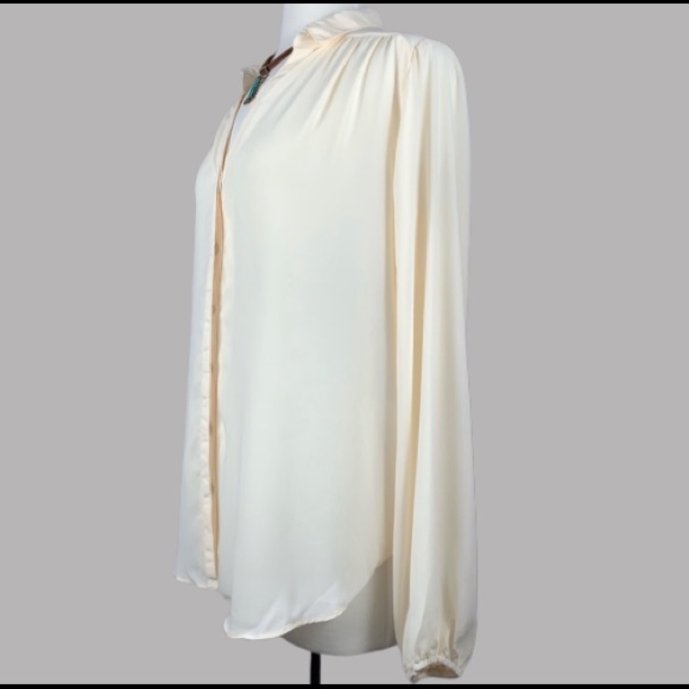 Cream Semi Sheer Button Down Blouse - Picture 3 of 7